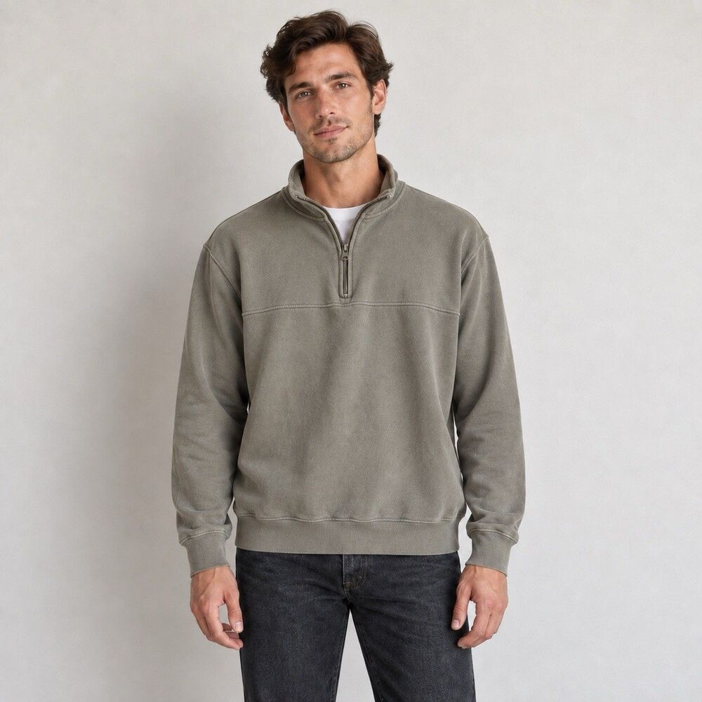 Cotton On Men’s Large Olive Green Quarter Zip Sweatshirt Mock Neck Pullover